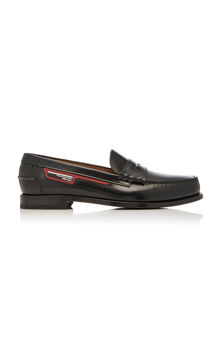 Prada Logo-appliqud Leather Penny Loafers