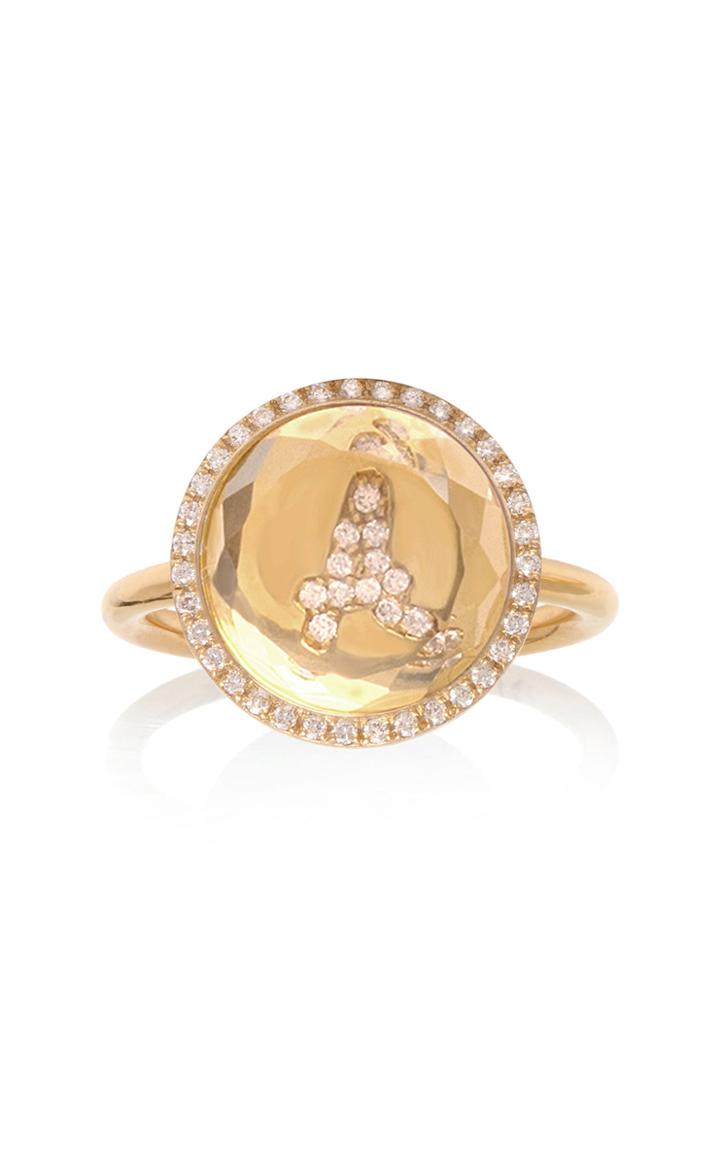 Moda Operandi Noush Clear Quartz Hidden Treasure Roman Initial Ring Size: 3