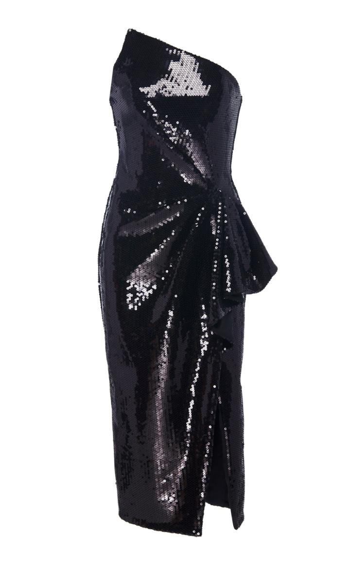 Pamella Roland Asymmetrical Sequined Strapless Dress