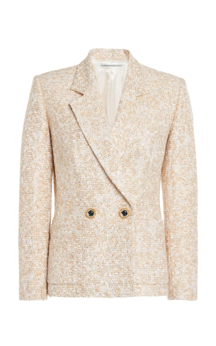 Moda Operandi Alessandra Rich Lurex Tweed Double Breasted Jacket