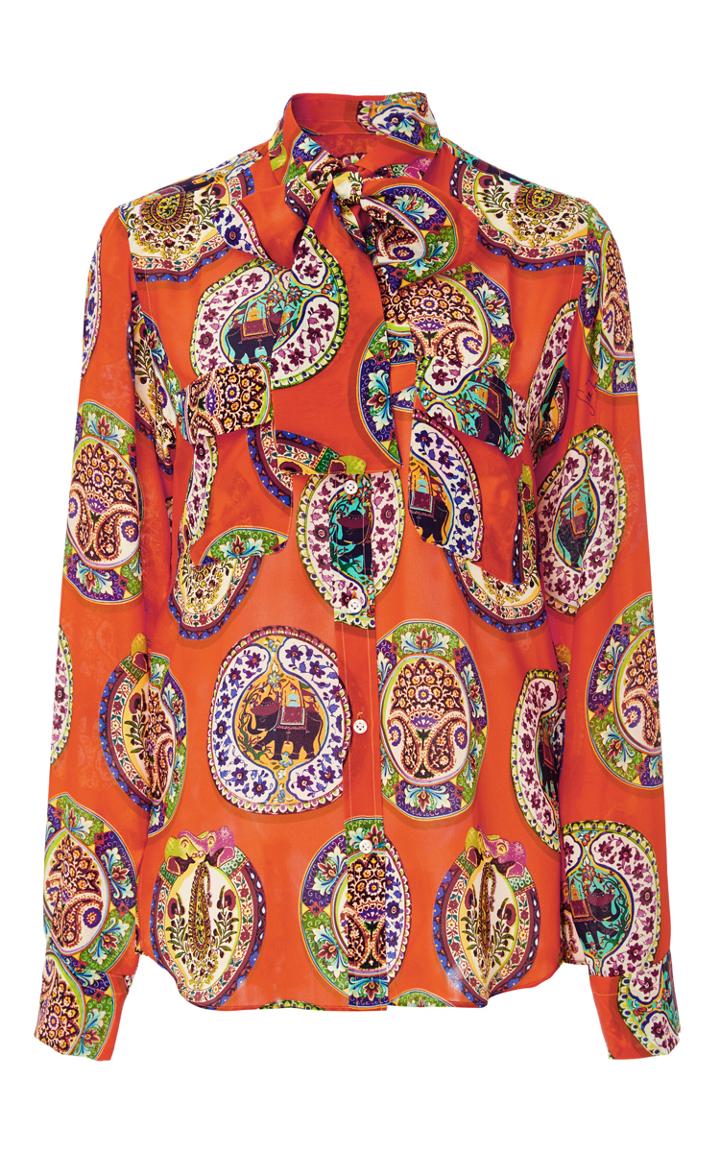 Stella Jean Silk Printed Dove Button Up Shirt