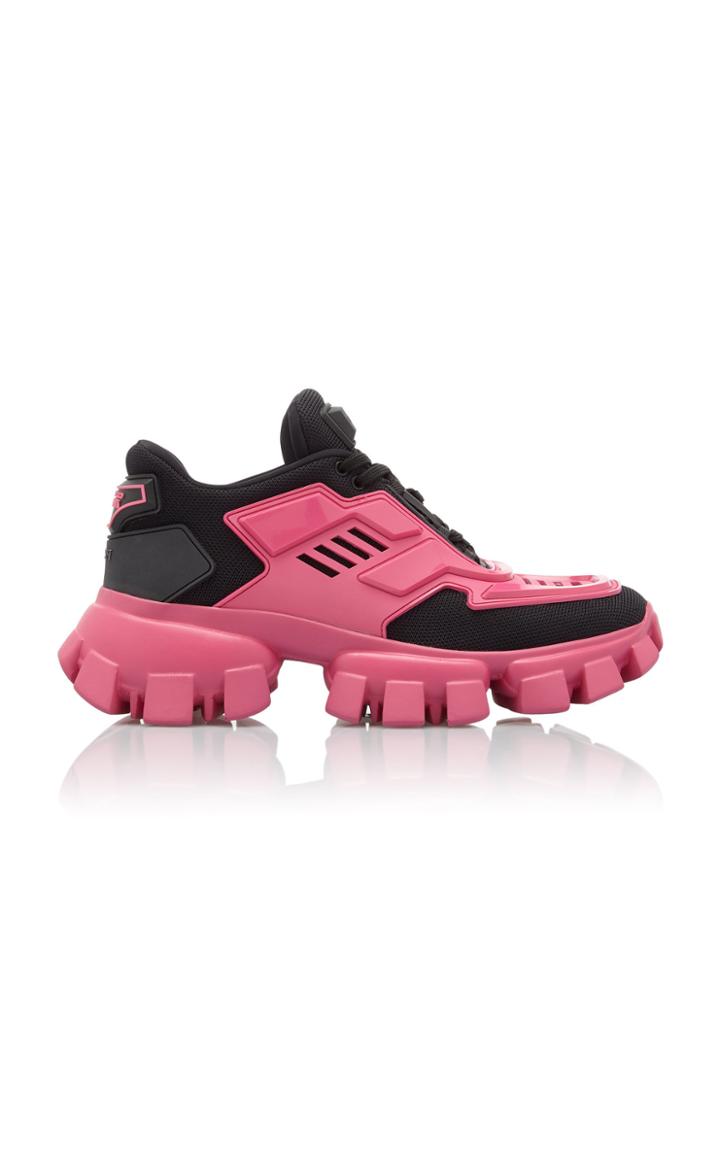 Prada Combat Leather-trimmed Mesh And Rubber Sneakers Size: 35