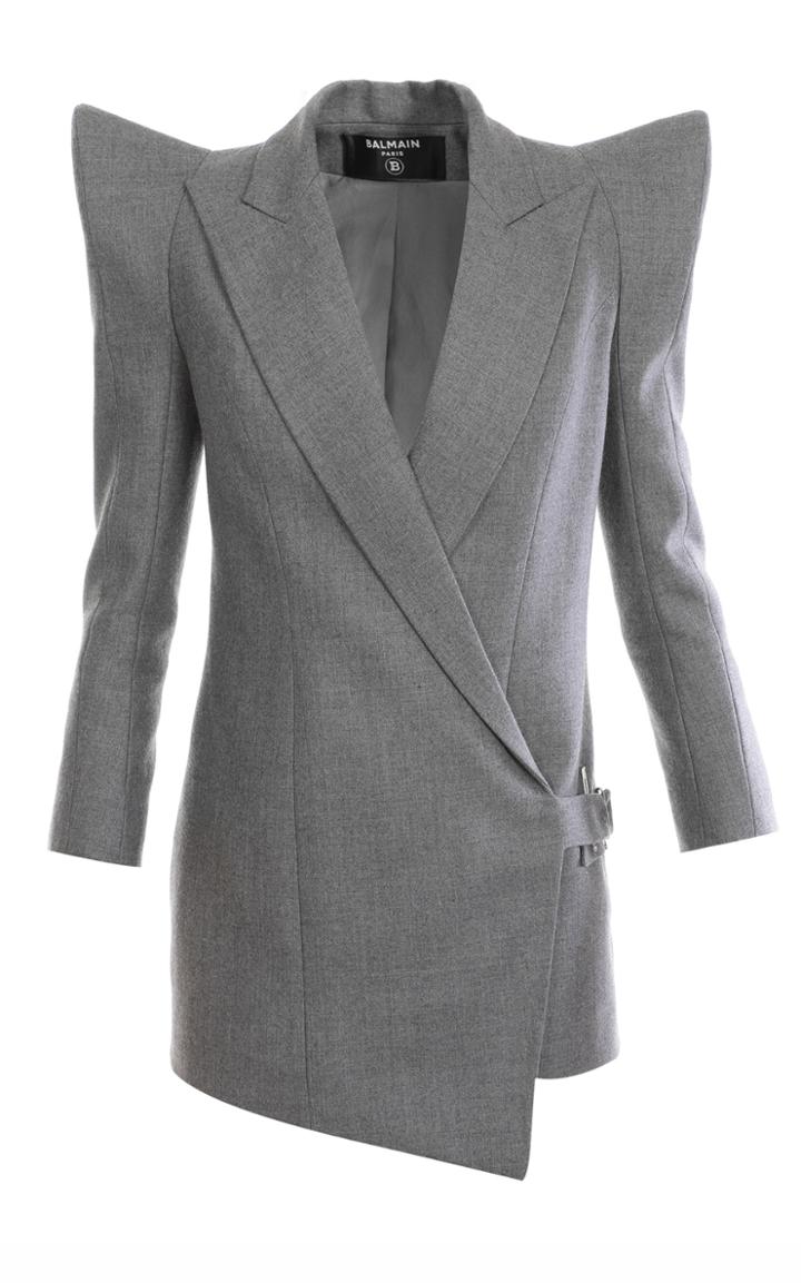 Moda Operandi Balmain Asymmetric Flannel Wrap Blazer