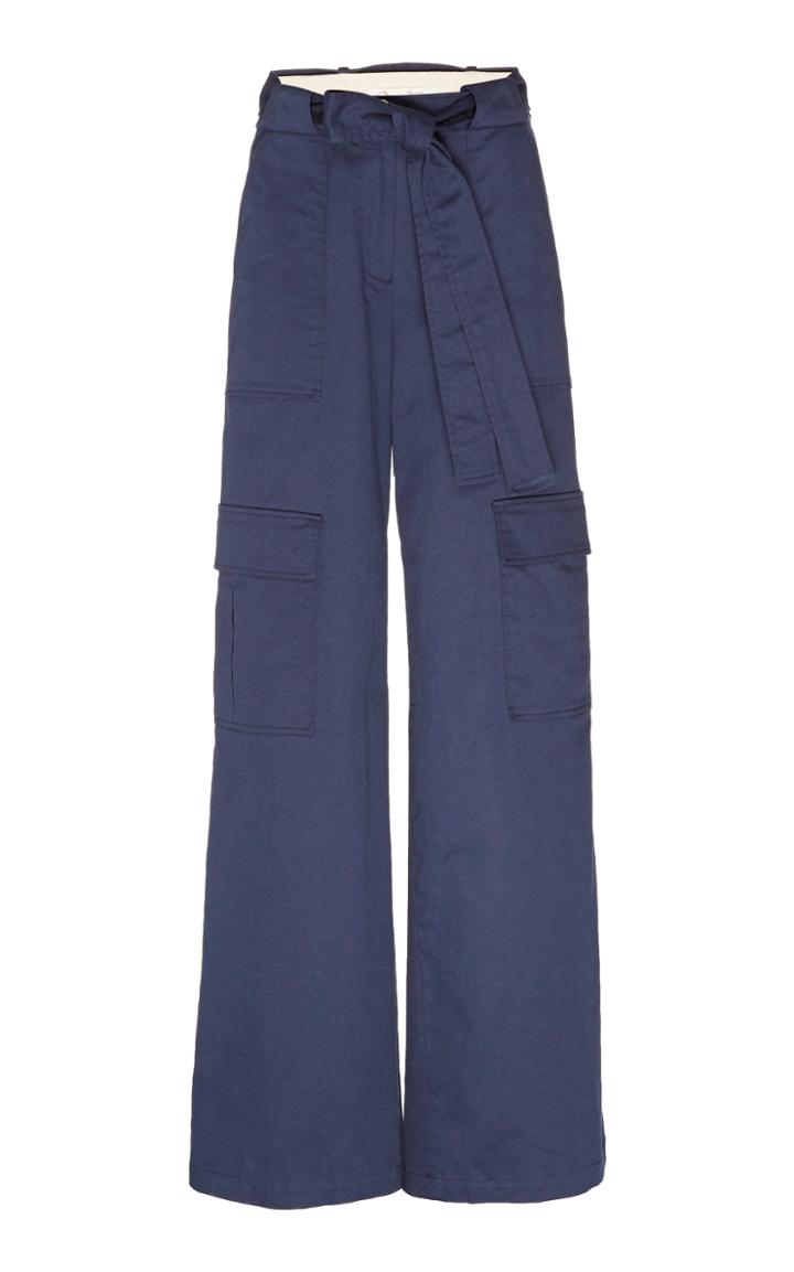 Oscar De La Renta Belted Cotton Wide-leg Cargo Pants