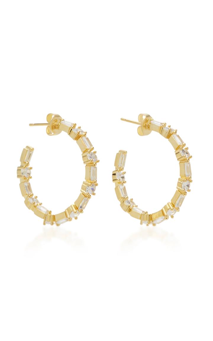 Fallon Gold-tone Brass And Crystal Hoop Earrings