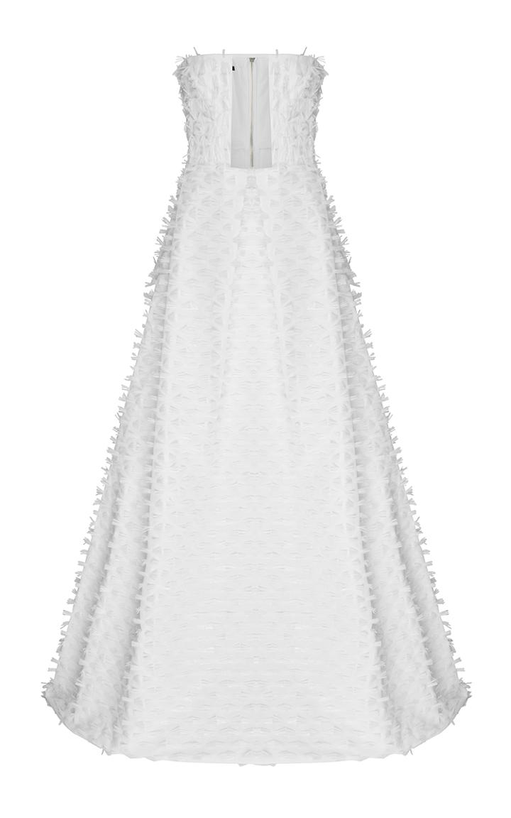 Alex Perry The Aria Raffia Strapless Pleated Gown