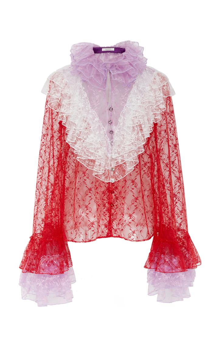 Rodarte Ruffled Floral Tulle Blouse