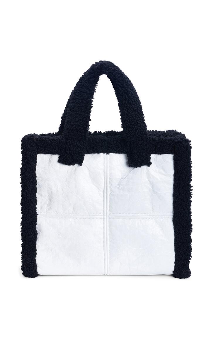 Stand Studio Lola Large Faux Shearling-trimmed Patent Tote