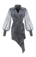 Rasario Leopard Print Chiffon Wrap Mini Dress