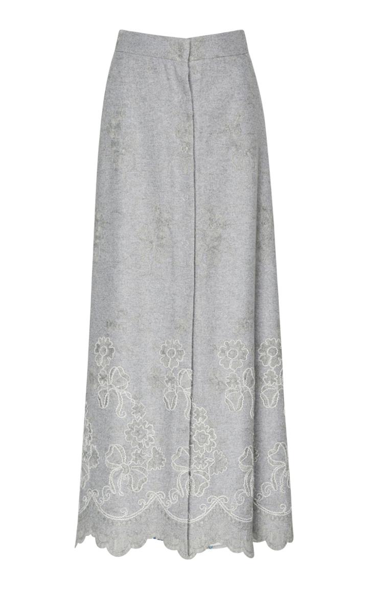 Luisa Beccaria Embroidered Wool Skirt