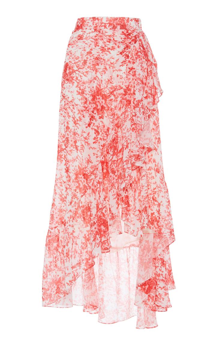 Costarellos Asymmetric Printed Georgette Skirt