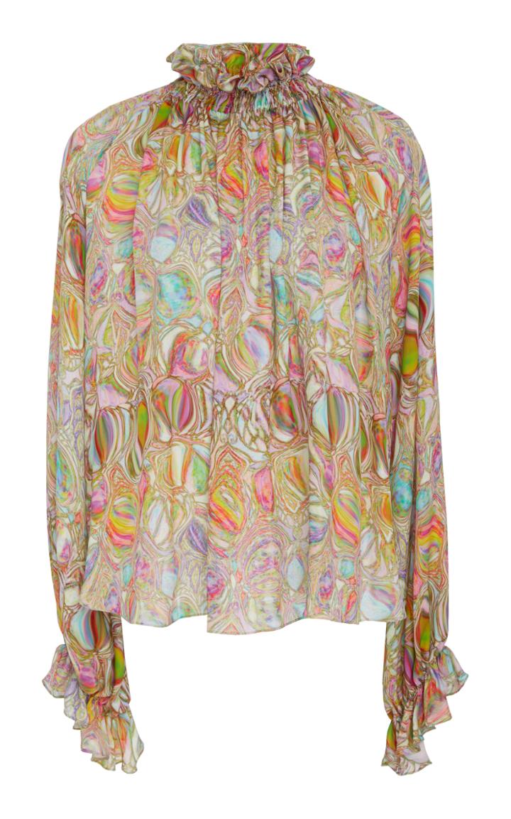 Cynthia Rowley Farra Smocked Ruffle Neck Top