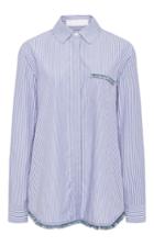 Thakoon Addition Striped Cotton Shirt With Fringed Detail