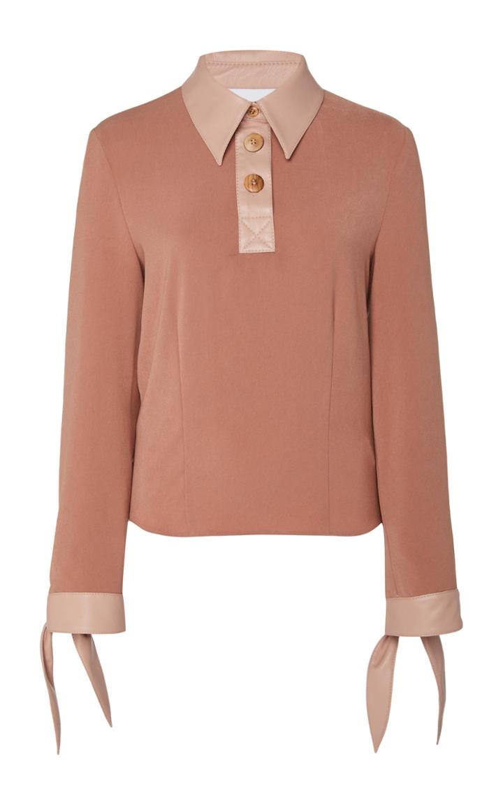 Nanushka Agnes Vegan Leather-trimmed Crepe De Chine Top