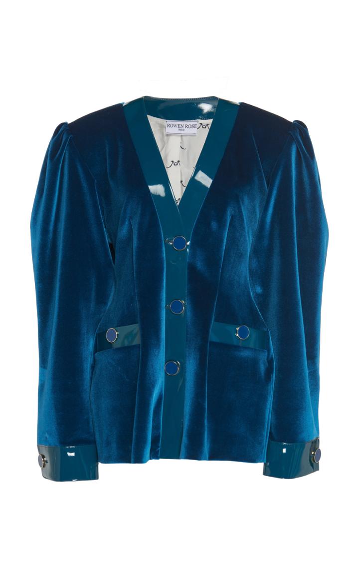 Rowen Rose Vinyl-trimmed Velvet Cardigan Jacket