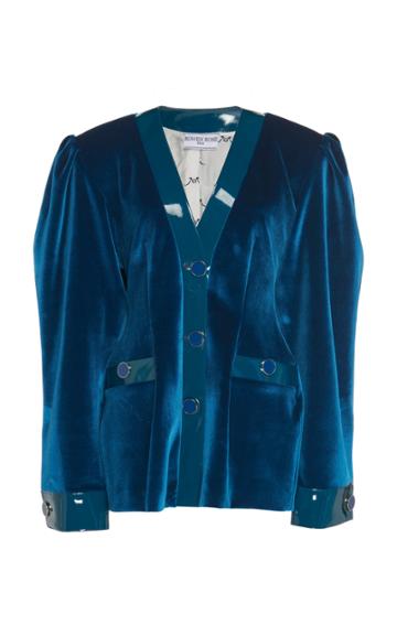 Rowen Rose Vinyl-trimmed Velvet Cardigan Jacket