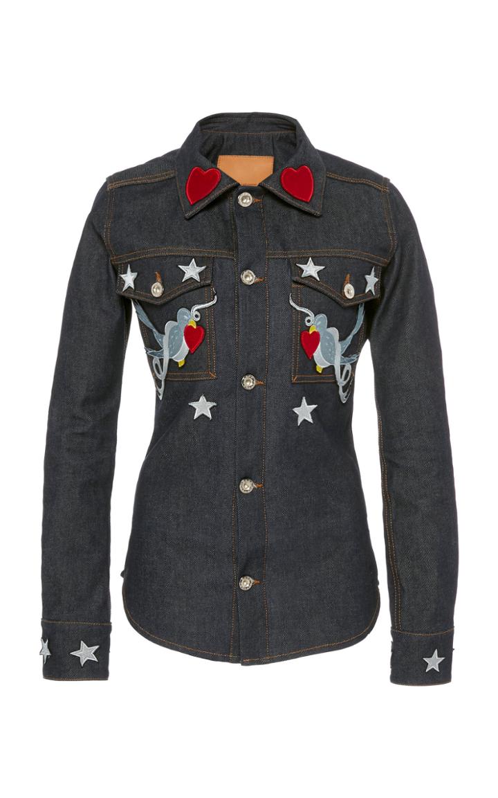 Moda Operandi Paco Rabanne Appliqud Denim Button-front Shirt Size: 34