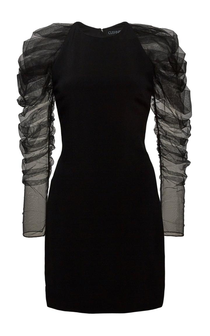 Cushnie Puff Sleeve Pleated Crepe Dress