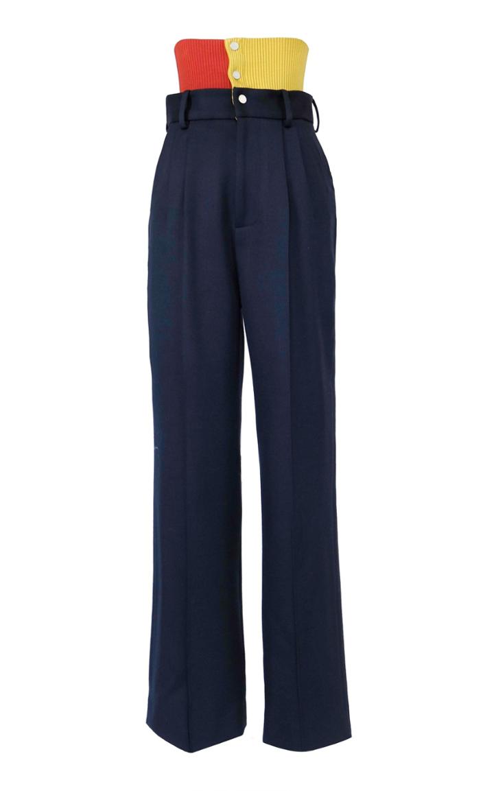 Moda Operandi Peter Do Knit-trimmed Wool Wide-leg Trousers
