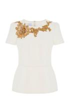 Marchesa Floral-embroidered Peplum Top