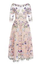Zuhair Murad Bead Embroidered Illusion Tea Length Dress