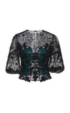 Costarellos Flock Speckled Tulle Corset Blouse