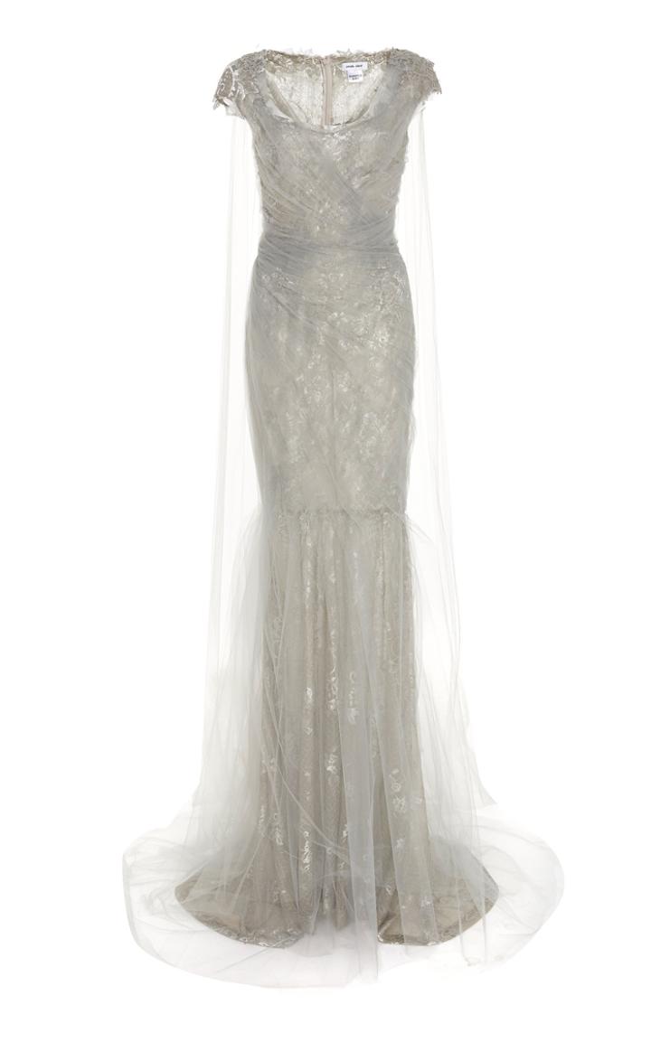 Pamella Roland Draped Lace And Tulle Gown