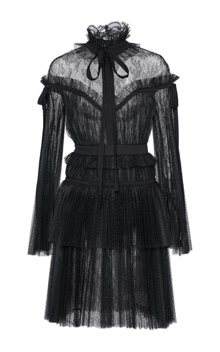 Elie Saab Long Sleeve Tulle And Lace Dress