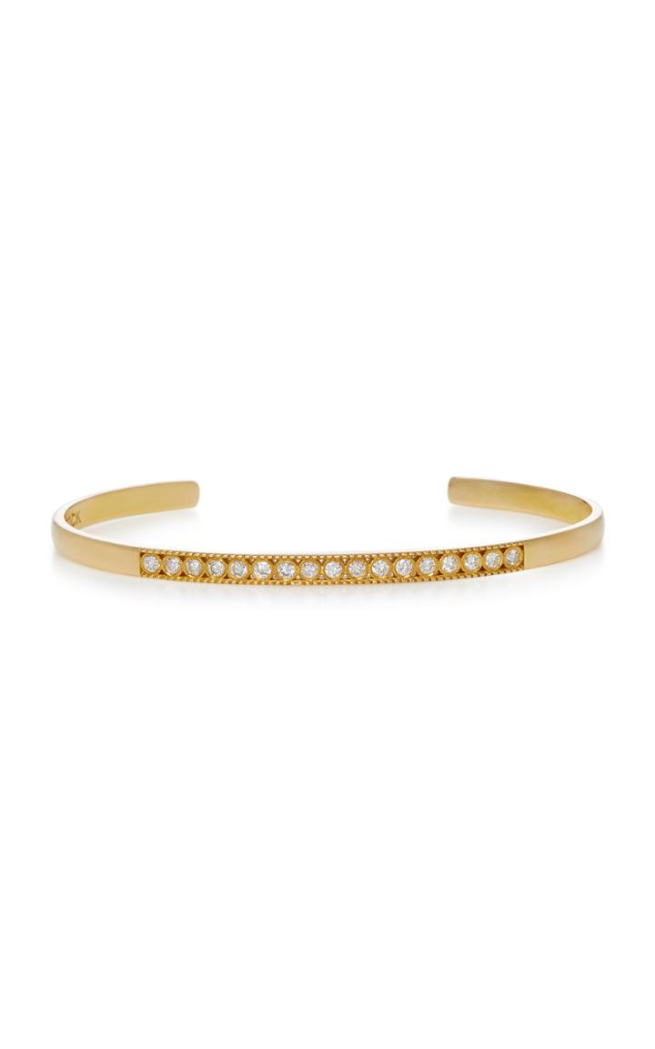 Sara Weinstock Yellow Gold White Diamond Milgrain Bangle Cuff