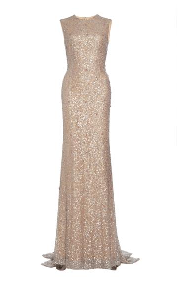 Reem Acra Sequin & Pearl Embroidered Mermaid Gown