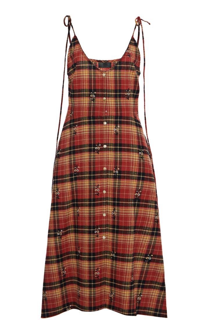 Moda Operandi Alanui Seattle Sound Check Plaid Cotton Flannel Midi Dress