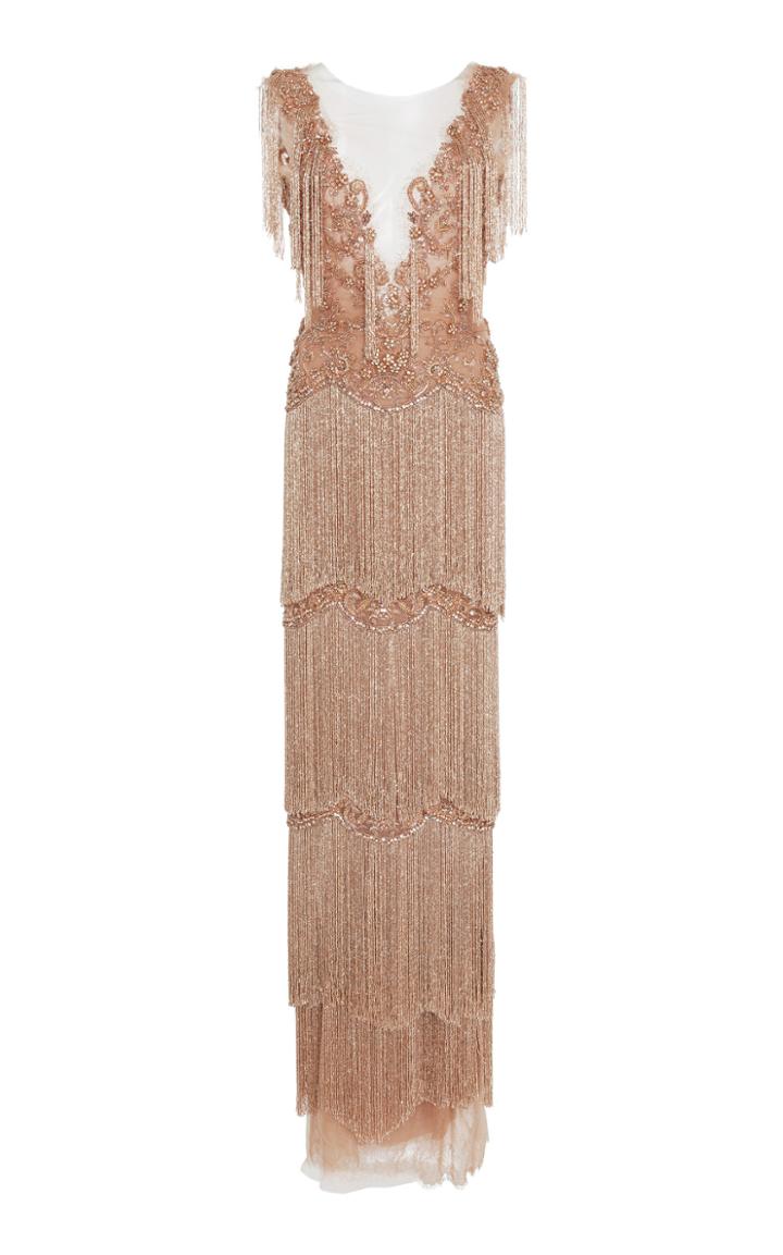 Marchesa Beaded Tiered Fringe Dress