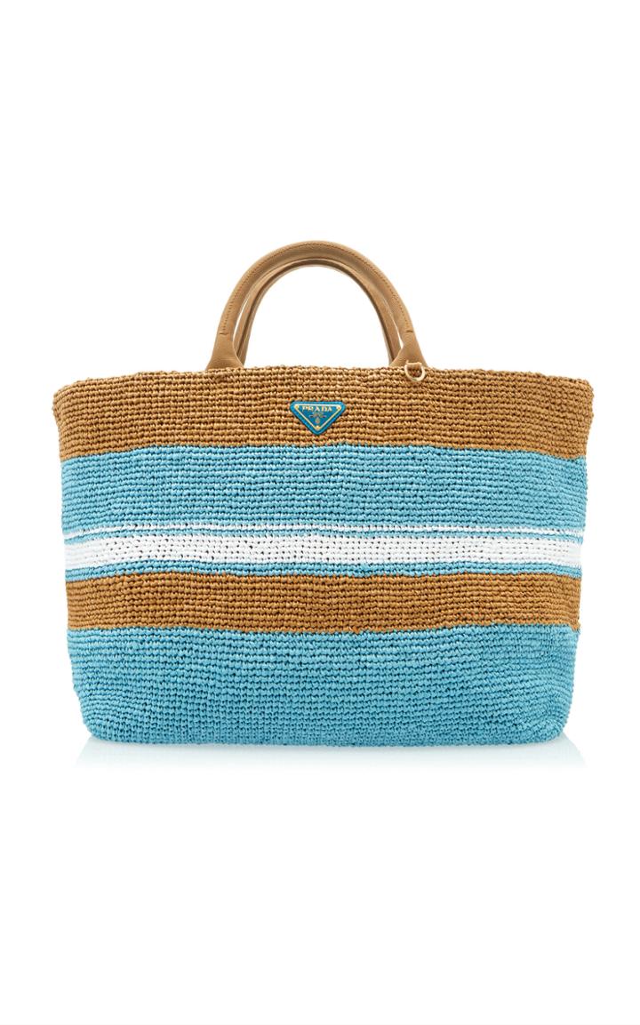 Prada Striped Raffia Tote