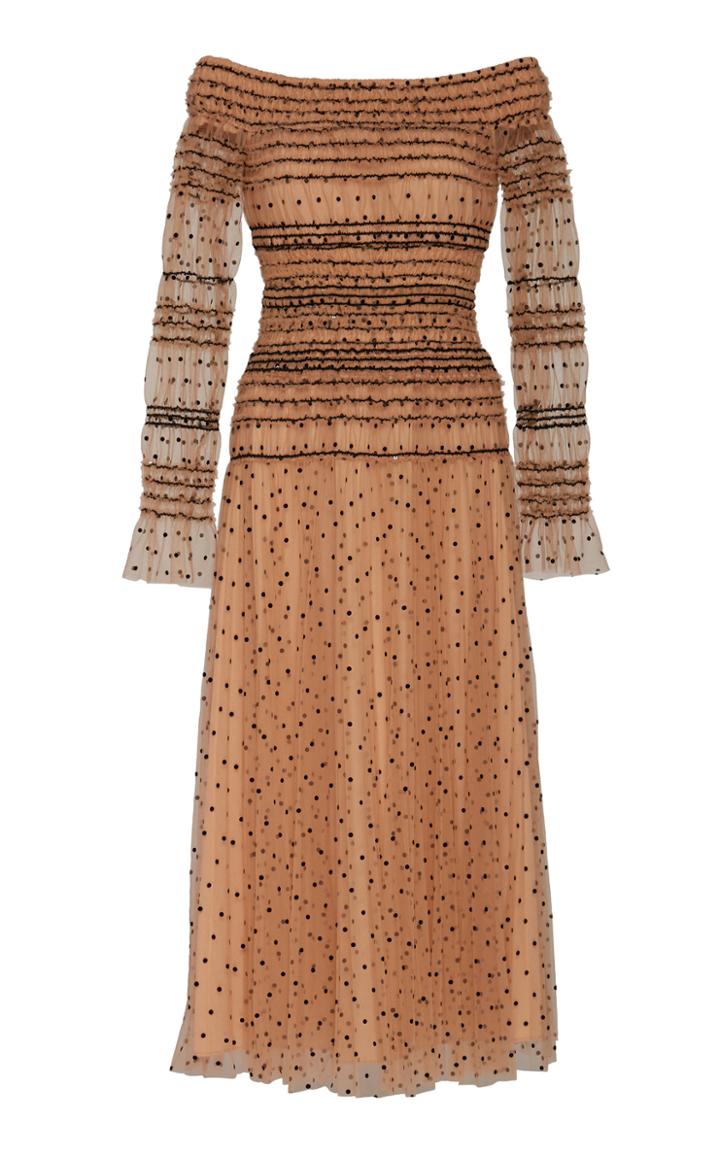 Self Portrait Embroidered Shirred Organza Dress
