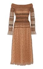 Self Portrait Embroidered Shirred Organza Dress