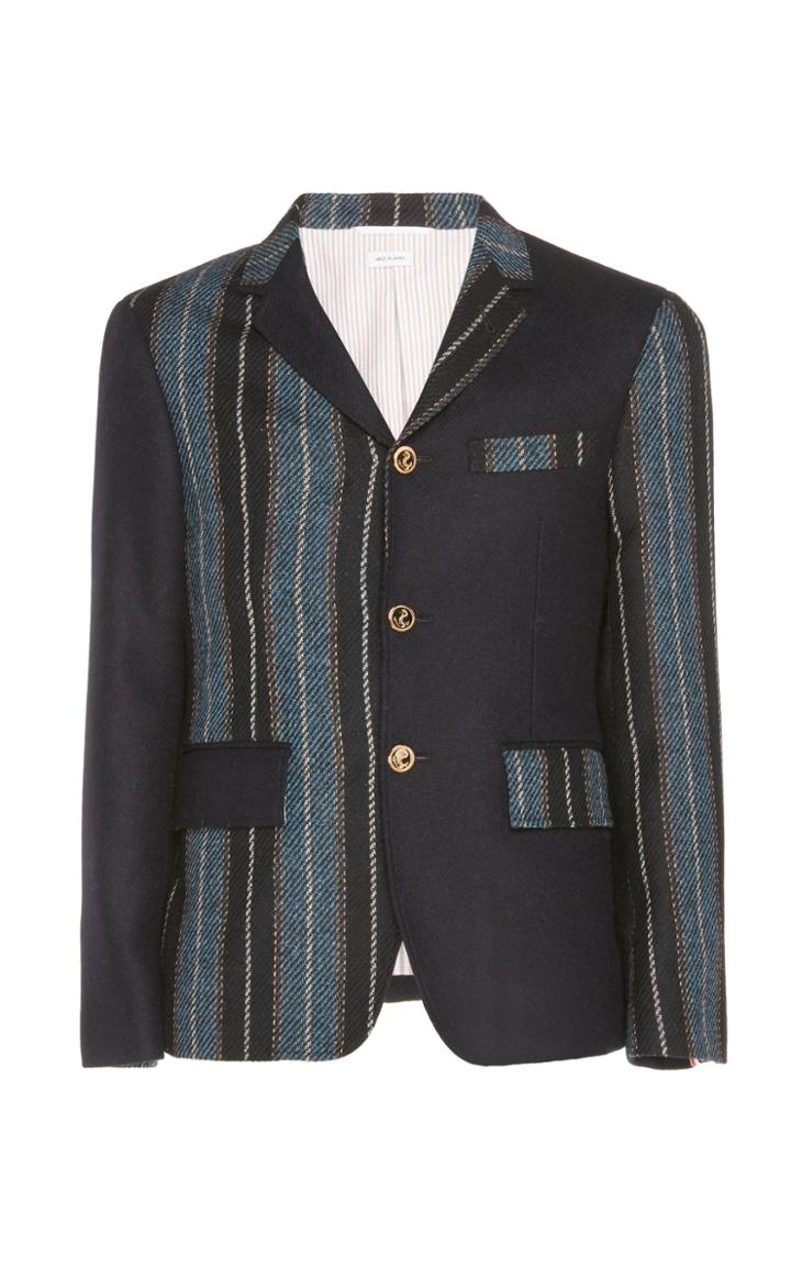 Thom Browne Unconstructed Classic Blazer In Variegated Repp Stripe Shetland