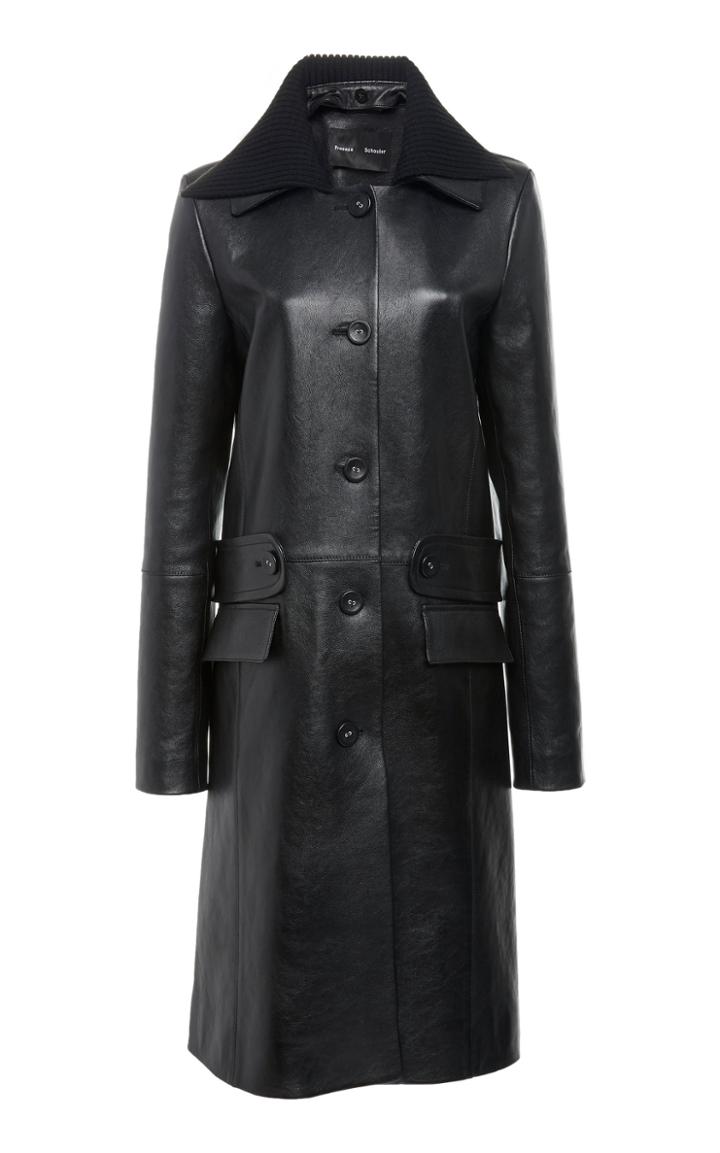 Proenza Schouler Knit Collar Lurex Leather Coat