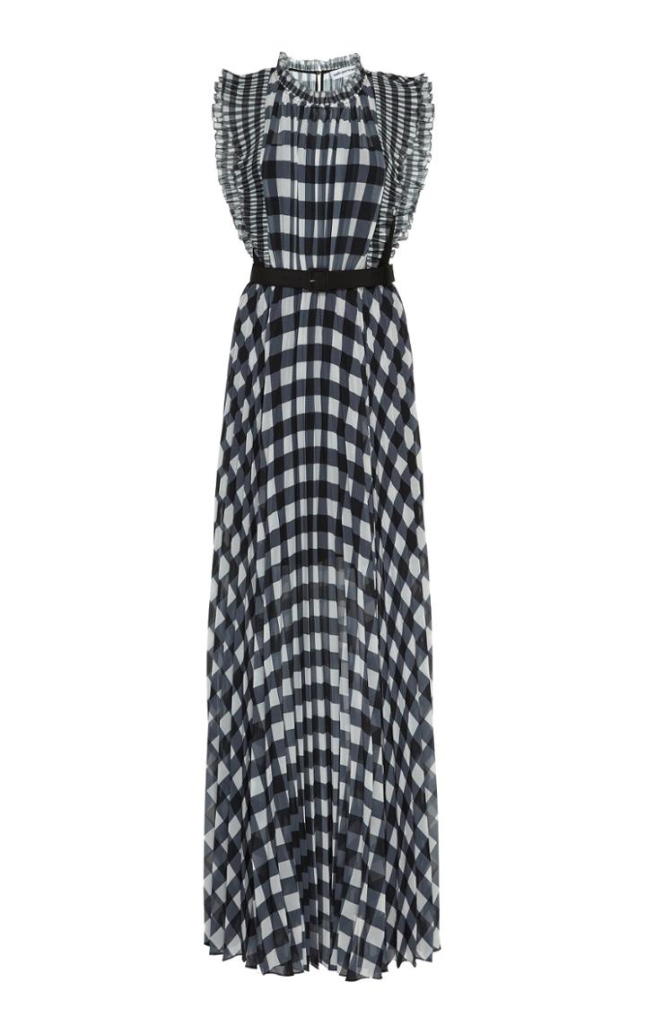 Self Portrait Pleated Gingham Maxi Dress