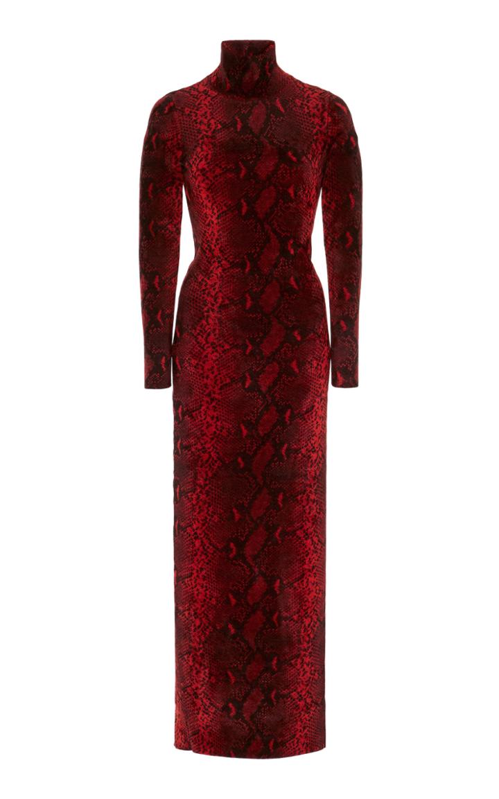 Alexander Wang Snake-print Chenille Turtleneck Midi Dress