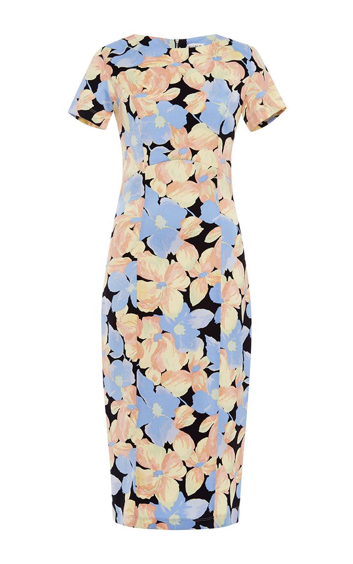 Suno Floral Stretch Silk Midi Dress