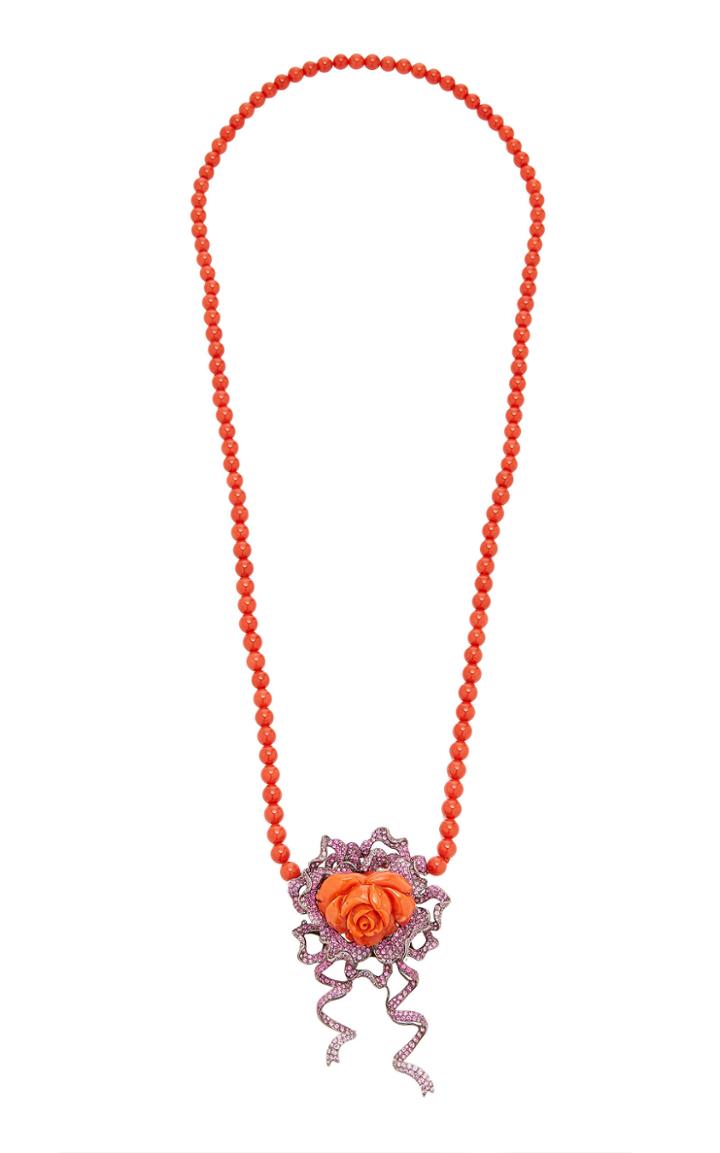 Wendy Yue 18k Gold Coral And Sapphire Necklace
