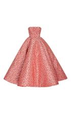 Oscar De La Renta Strapless Floral Tea Length Gown