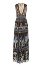 Cucculelli Shaheen Lilace Floral Embroidered Tulle Gown