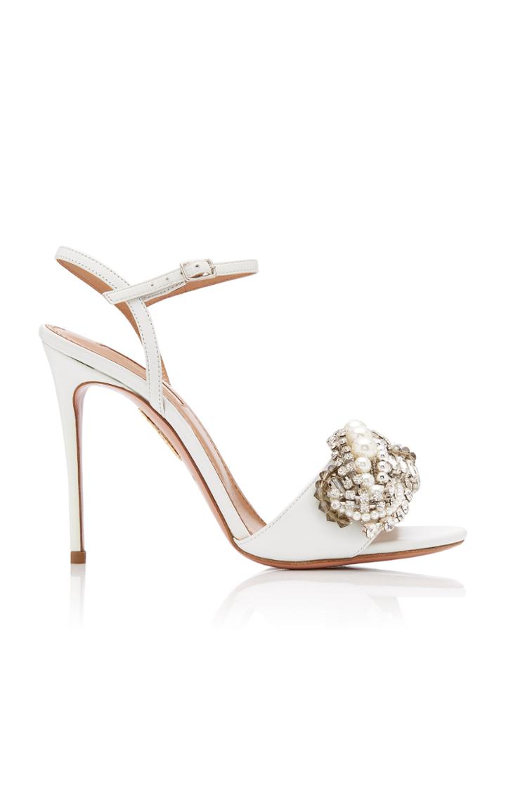 Aquazzura Wild Chain Crystal And Faux Pearl-embellished Leather Sandals