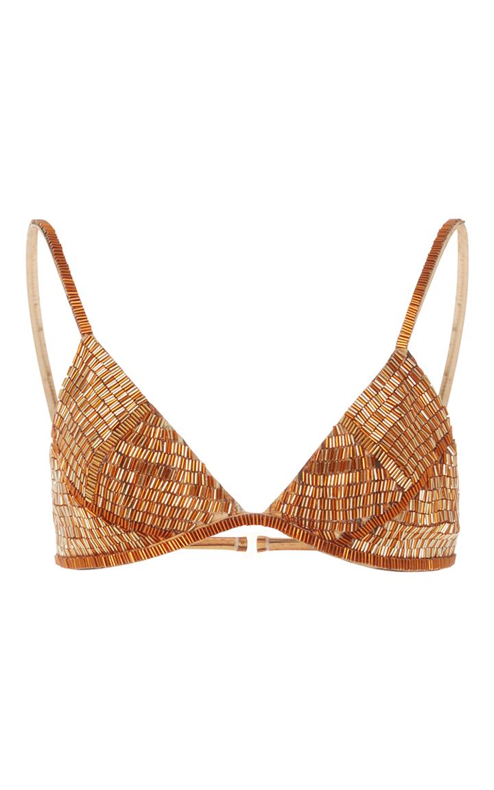 Agua De Coco Palhas Beaded Bikini Top