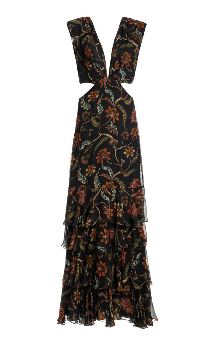 Moda Operandi Johanna Ortiz Black Maiden Voyage Tiered Chiffon Dress