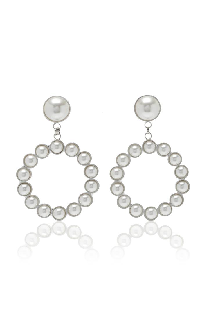 Alessandra Rich Pearl Circle Earrings With Pearl Clip