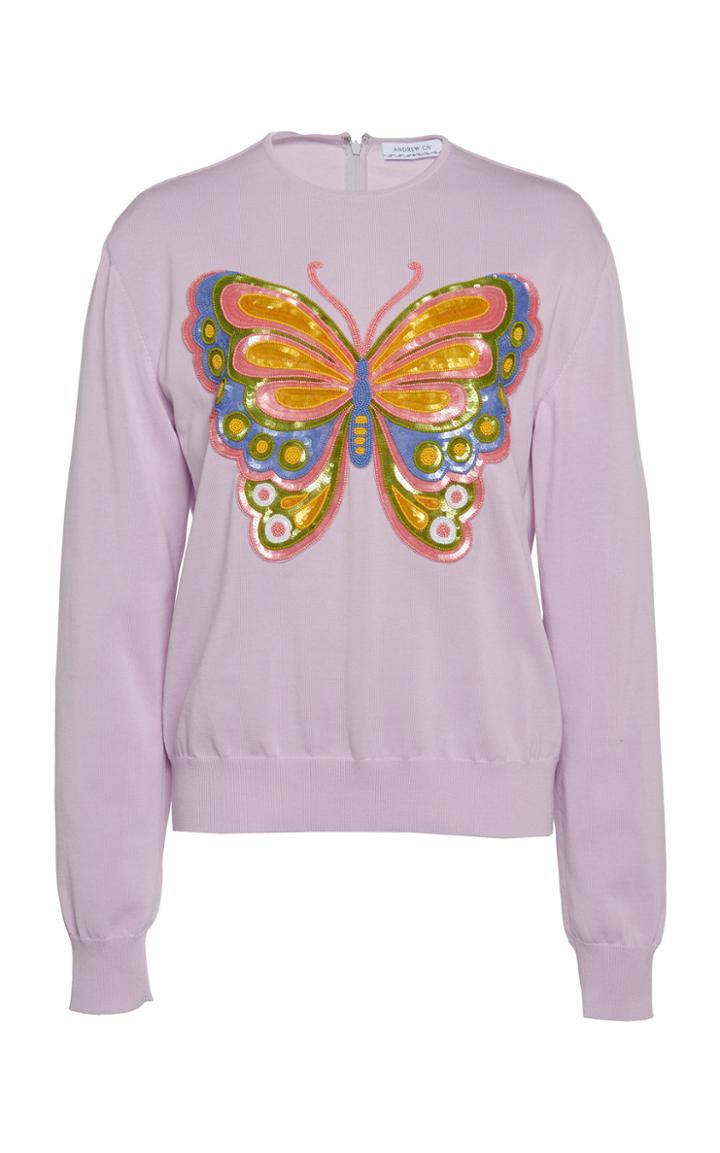 Andrew Gn Butterfly Sequined Knit Top