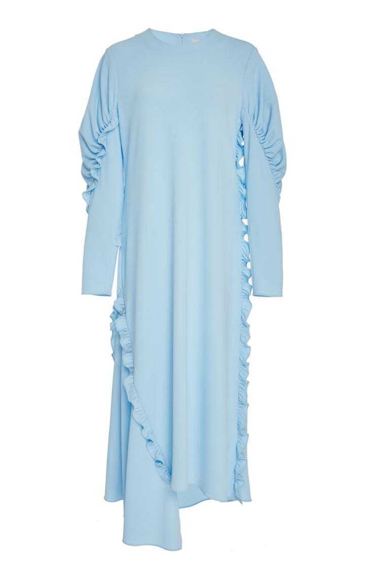Tibi Ruched Long Sleeve Ruffle Dress