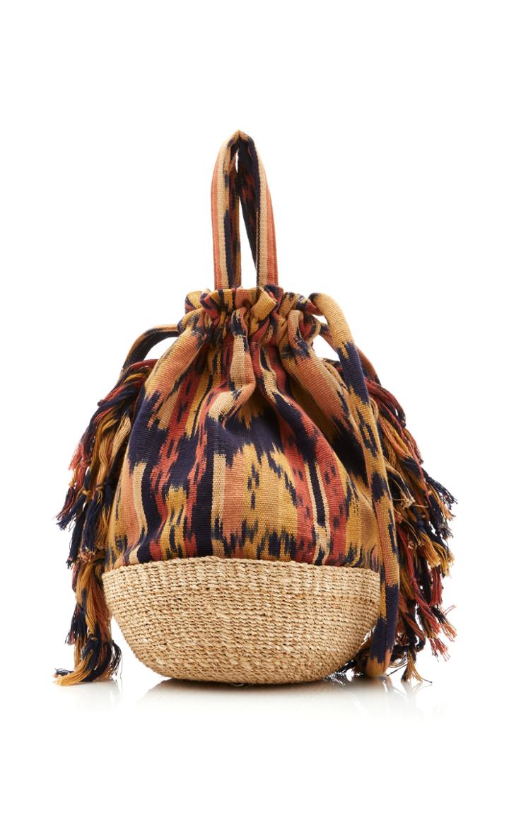 Ulla Johnson Anita Fringed Abaca-paneled Printed Cotton Tote